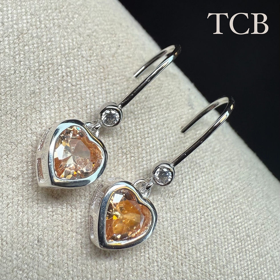 Thumbnail: Stunning Sparkling Champagne Heart Charm Earrings - Sterling Silver 925