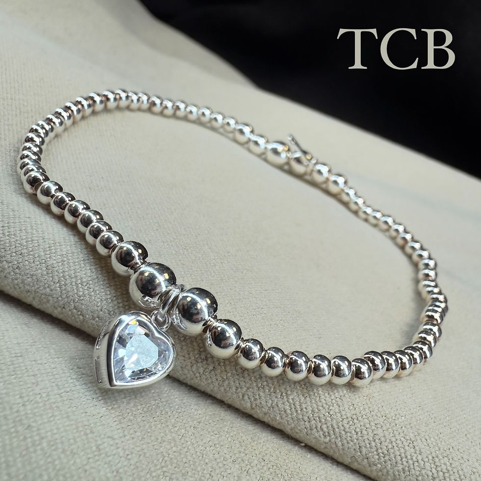 Stunning Handmade Stackable Beaded Bracelet With Crystal Clear Heart Charm - Sterling Silver 925
