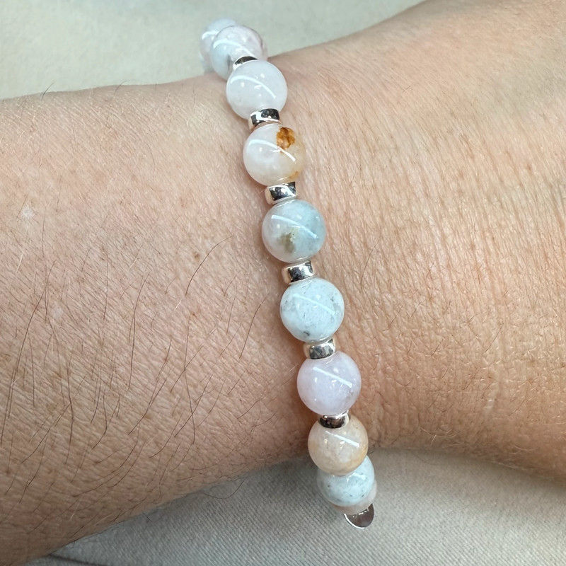Thumbnail: Morganite Gemstone Stacking Bracelet With Silver 925 Spacers and Beads.