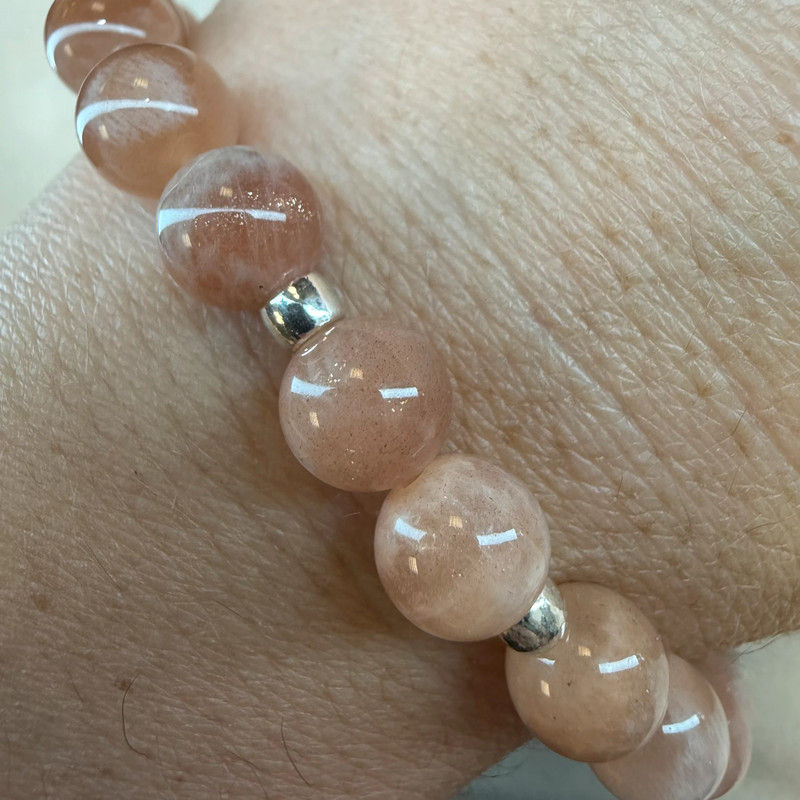 Thumbnail: Natural Sunstone Quartz Gemstone Stacking Bracelet With Silver 925 Spacers Beads