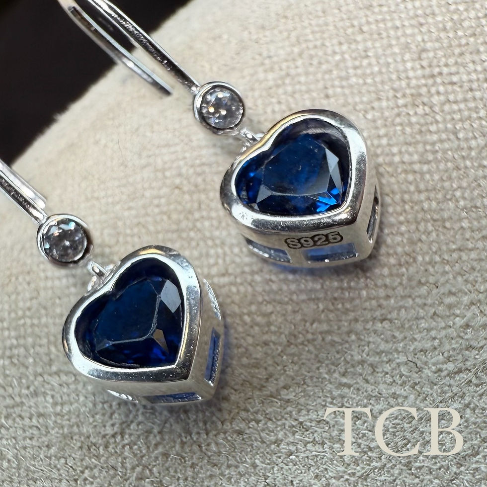 Thumbnail: Stunning Sparkling Navy Blue Heart Charm Earrings - Sterling Silver 925