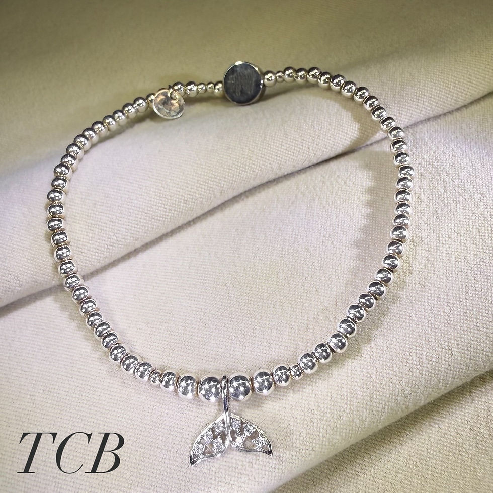 Thumbnail: Silver Beaded Bracelet With Sparkling Mermaid Tail Charm made from Sterling Silver 925