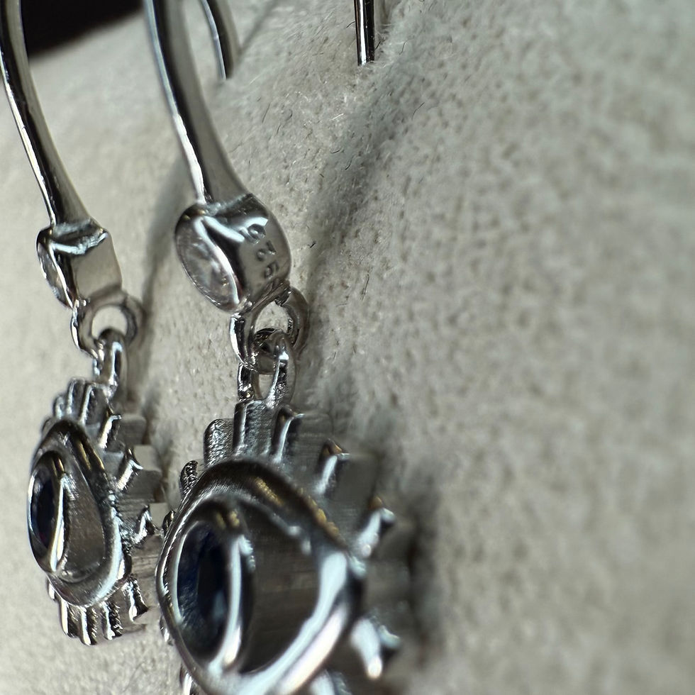 Thumbnail: Unique Blue Stone Evil Eye Earring, Sterling Silver 925