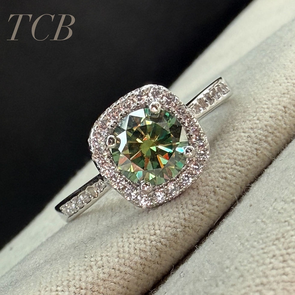 Stunning Sparkling 1crt Moissanite Ring With Green Stone - Sterling Silver 925