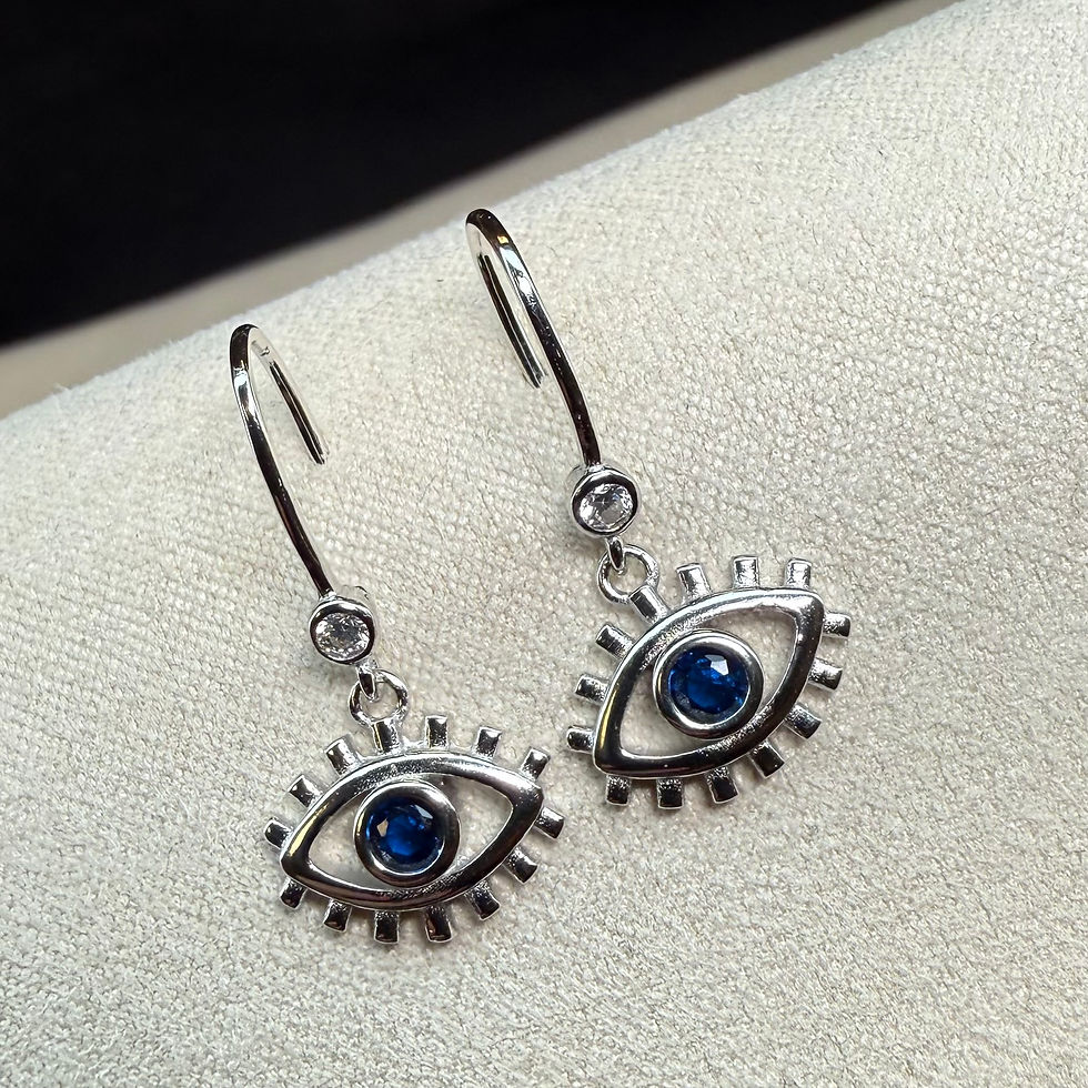 Thumbnail: Unique Blue Stone Evil Eye Earring, Sterling Silver 925