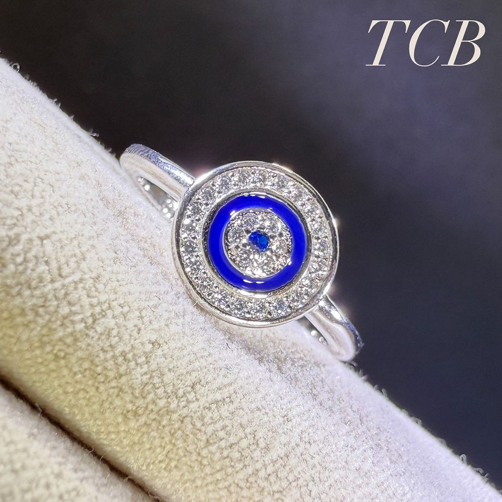 Thumbnail: Round solitaire evil eye ring in sterling silver 925 with sparkling cubic zirconia centre stone & protective evil eye.