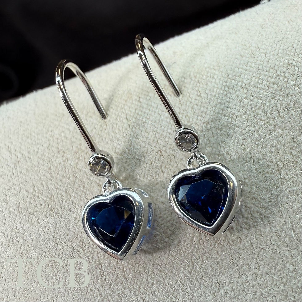 Thumbnail: Stunning Sparkling Navy Blue Heart Charm Earrings - Sterling Silver 925