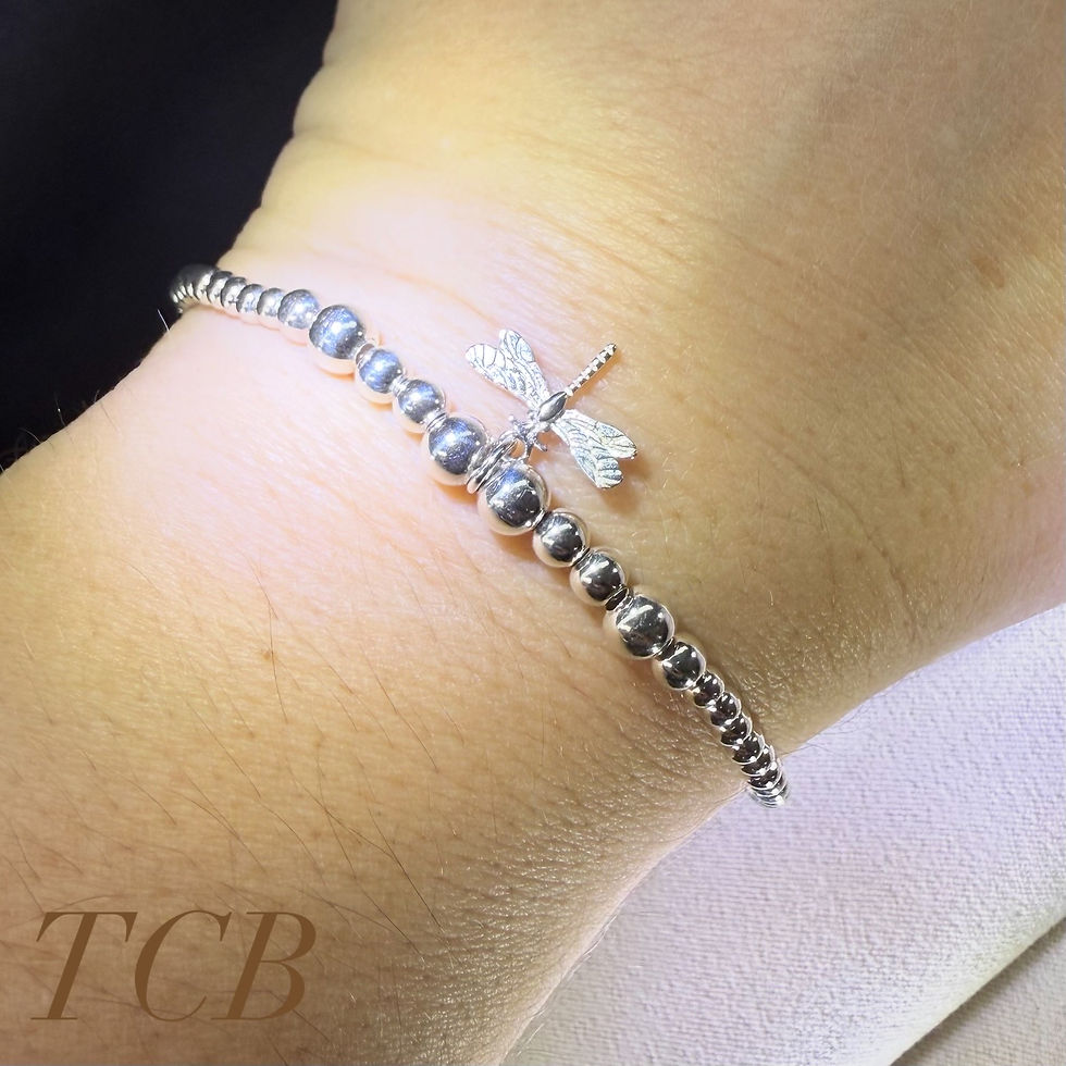 Thumbnail: Handmade Silver Beaded Bracelet With Dragonfly Charm: Sterling Silver 925