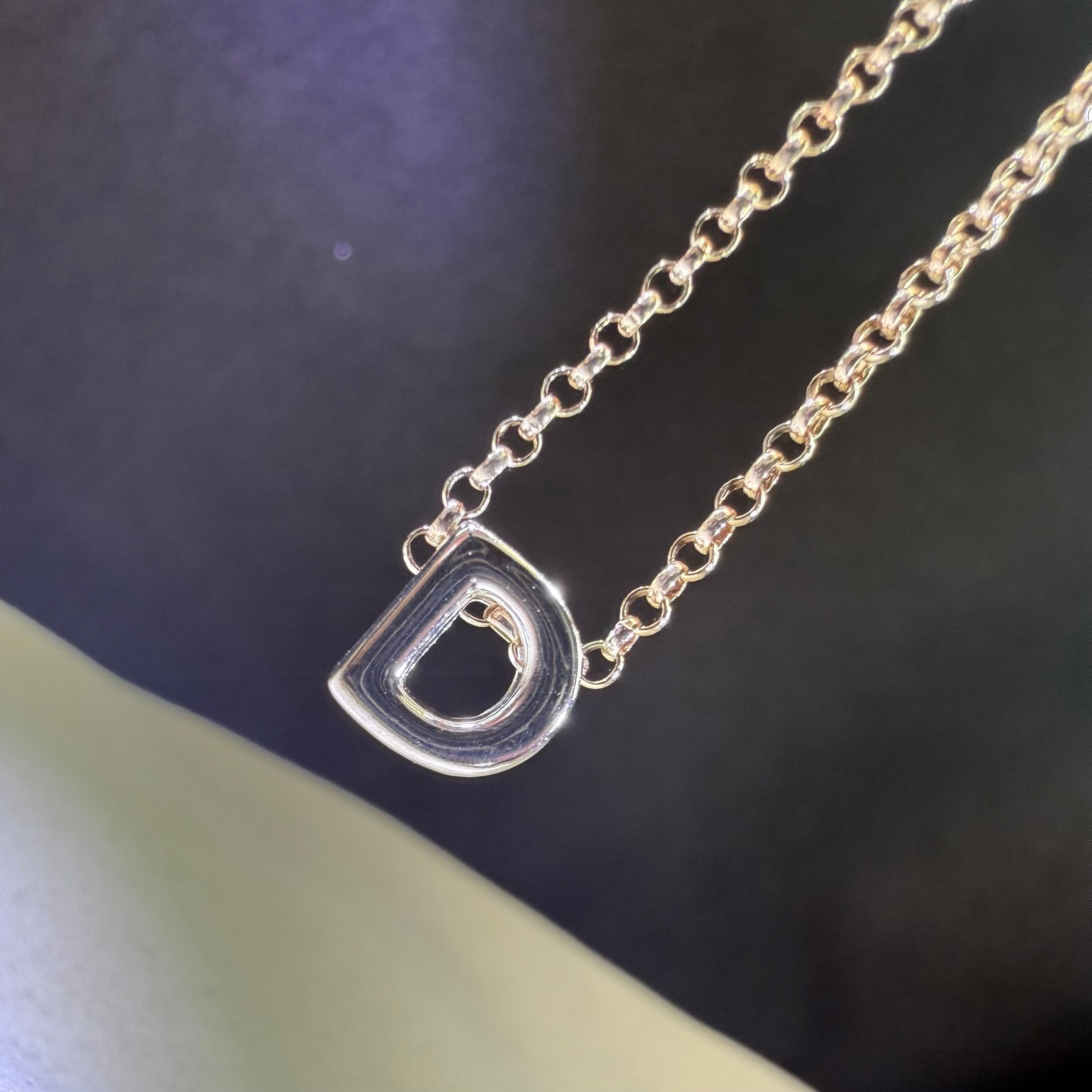 Silver Bubble Letter 'D’ on 55CM Belcher Chain Necklace - Silver