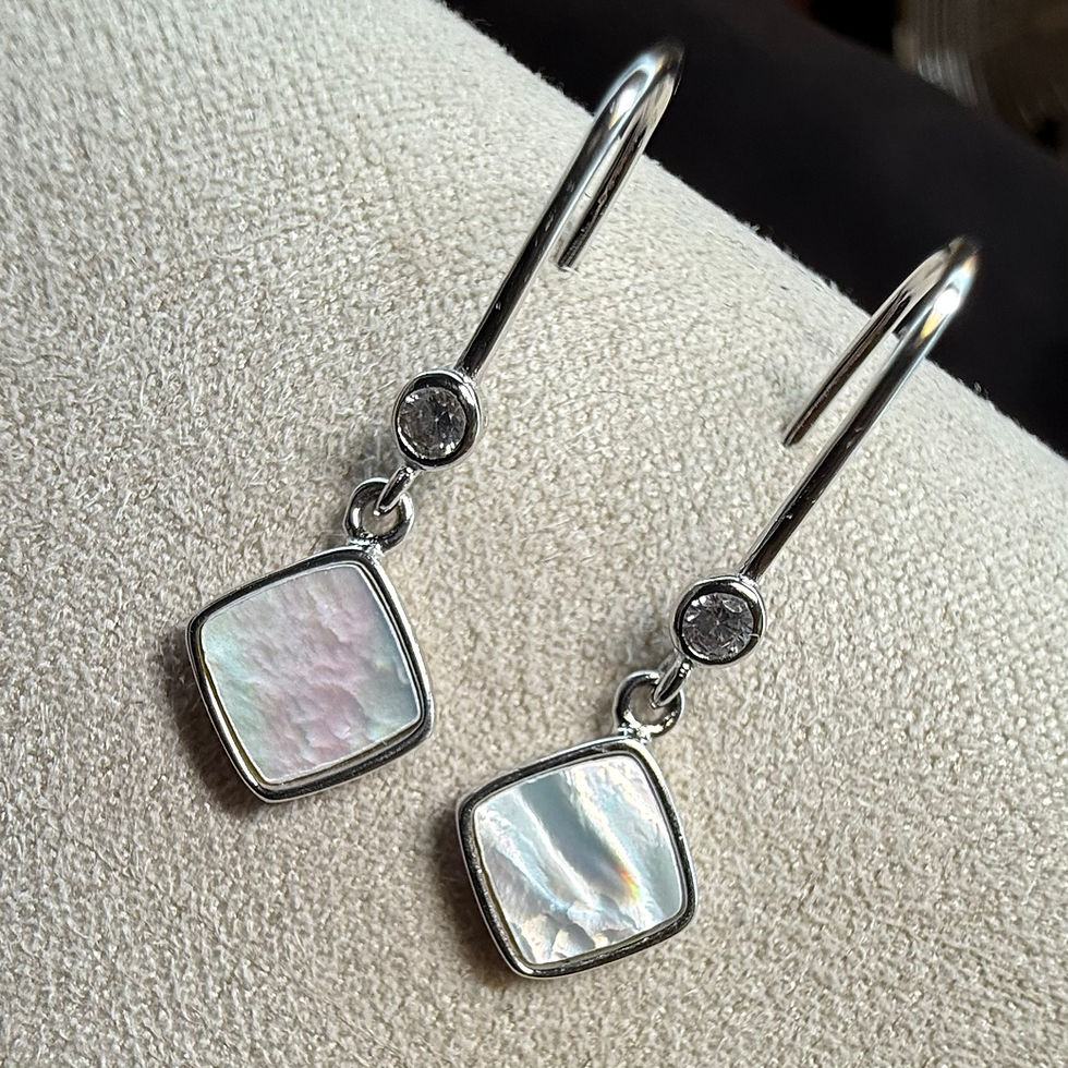 Thumbnail: Unique Stunning Diamond Shaped Shell Charm on Silver Hook with Cubic Zirconia, Sterling Silver 925