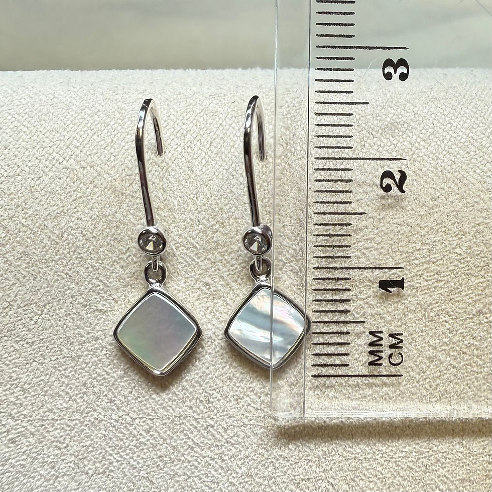Thumbnail: Unique Stunning Diamond Shaped Shell Charm on Silver Hook with Cubic Zirconia, Sterling Silver 925