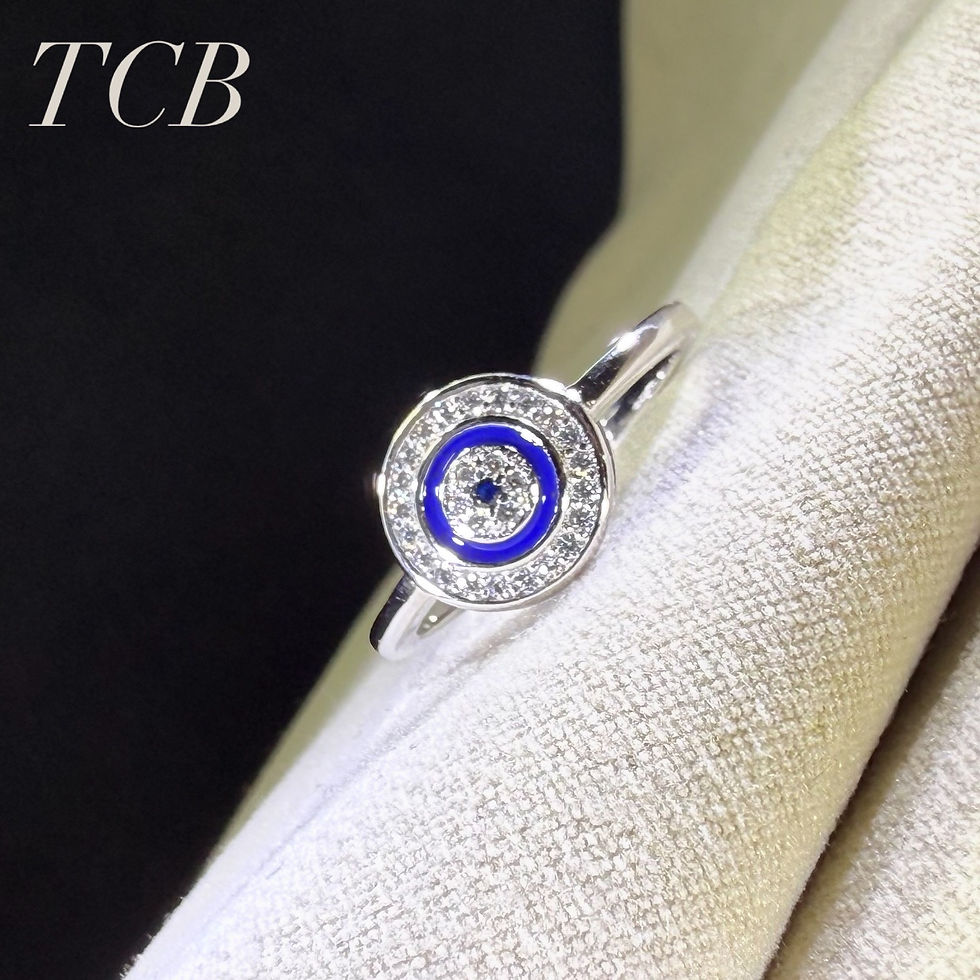 Thumbnail: Round solitaire evil eye ring in sterling silver 925 with sparkling cubic zirconia centre stone & protective evil eye.