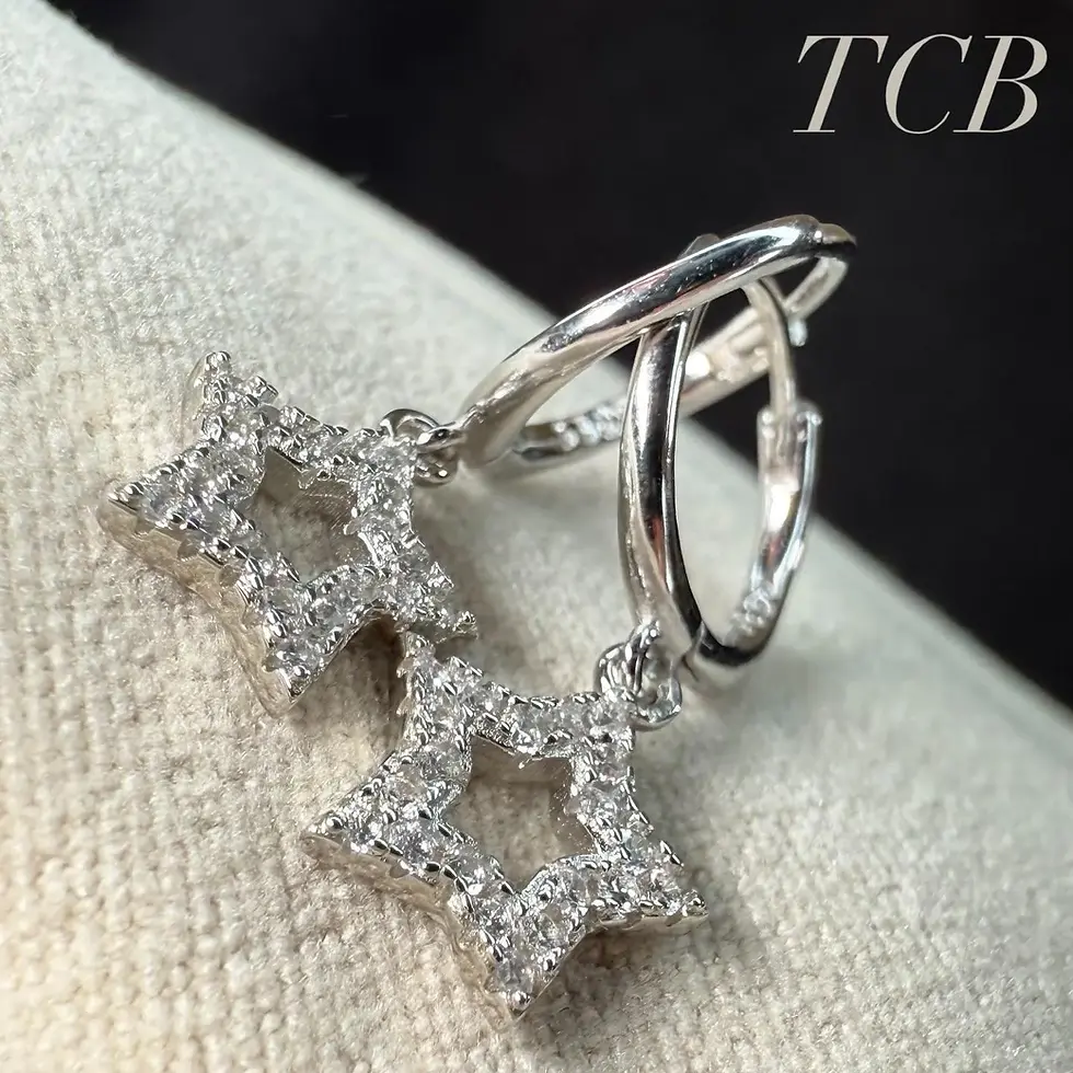 Sparkling Small Star Charm Hoop Earrings: Sterling Silver 925