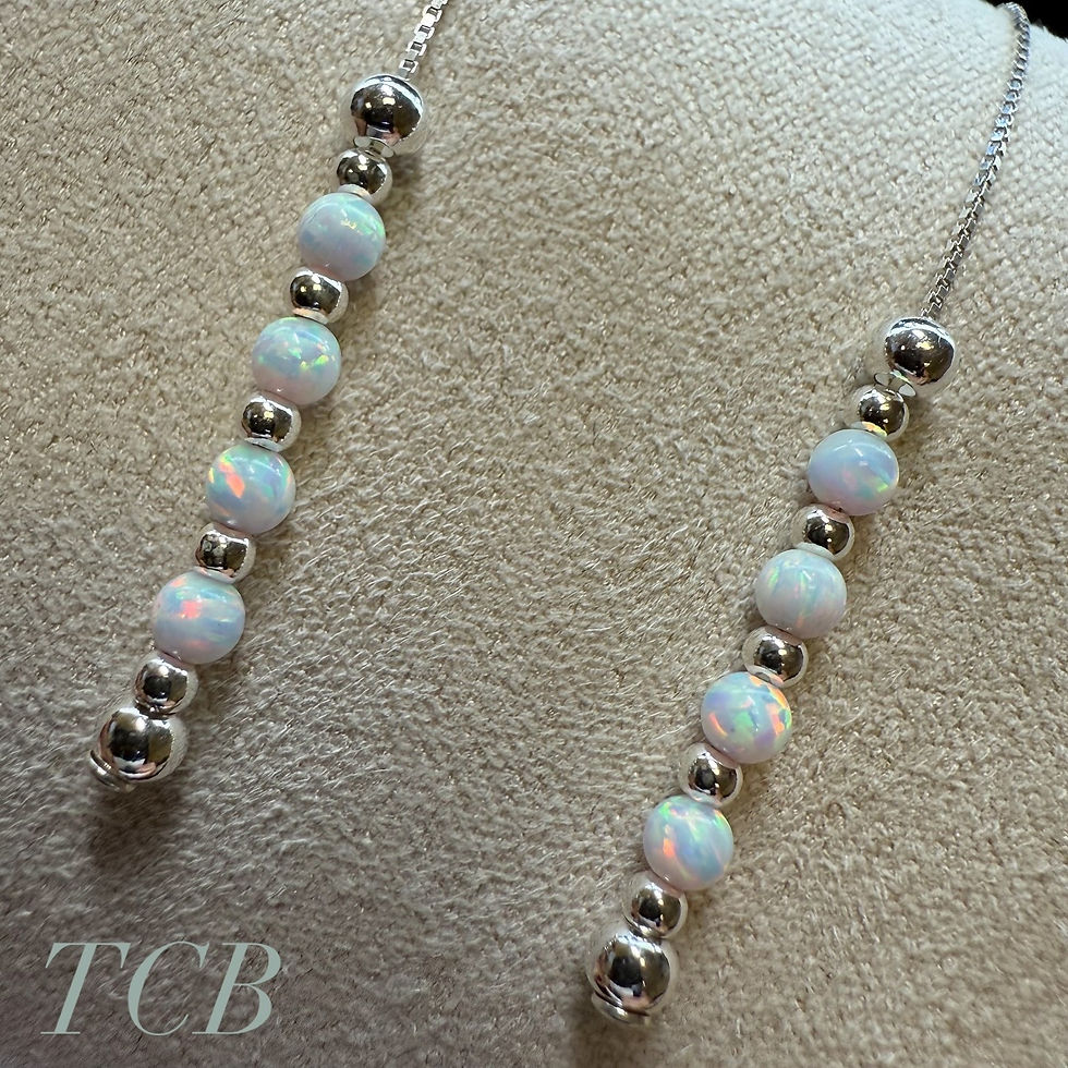 Thumbnail: Handmade Long Drop Opals and Silver Beaded Earrings: Sterling Silver 925