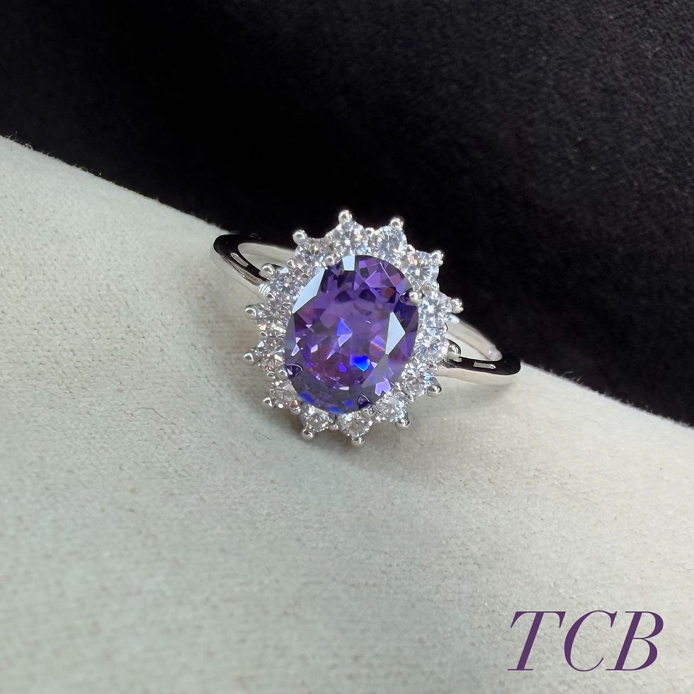 Purple Sparkling Cluster Ring - Sterling Silver 925