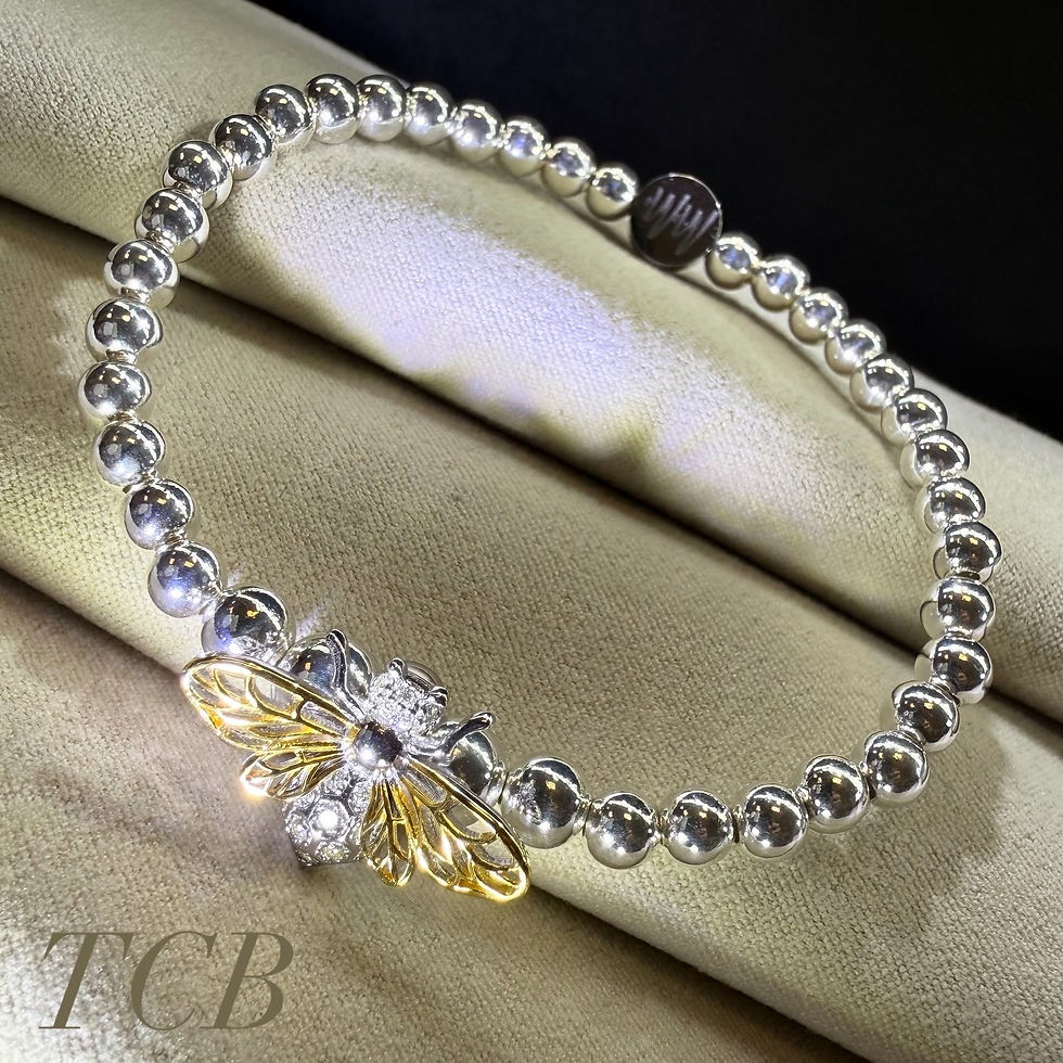 Thumbnail: Handmade Beaded Bracelet With Large Bumble Bee Charm: Sterling Silver 925