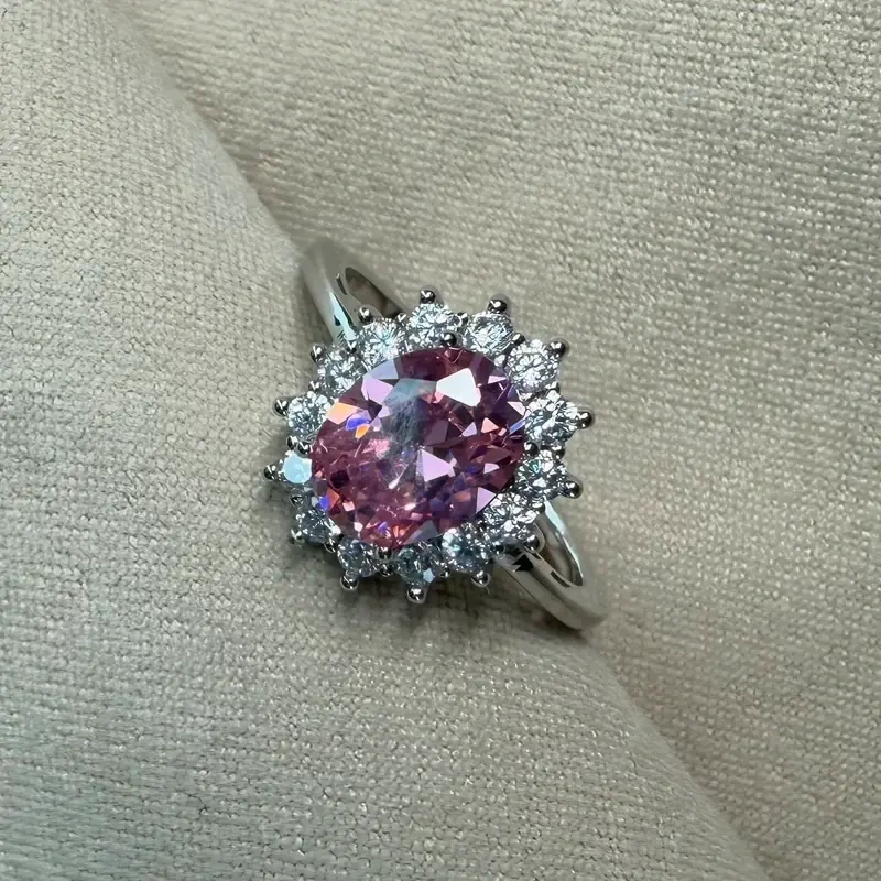 Thumbnail: Pink Sparkling Cluster Ring - Sterling Silver 925