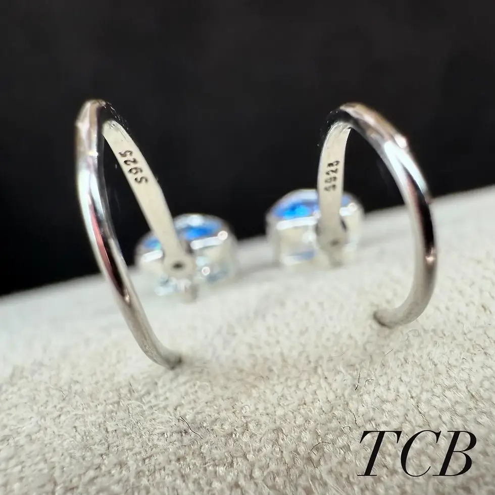 Thumbnail: Sparkling Ice Blue Mini Heart Charm Earrings: Sterling Silver 925