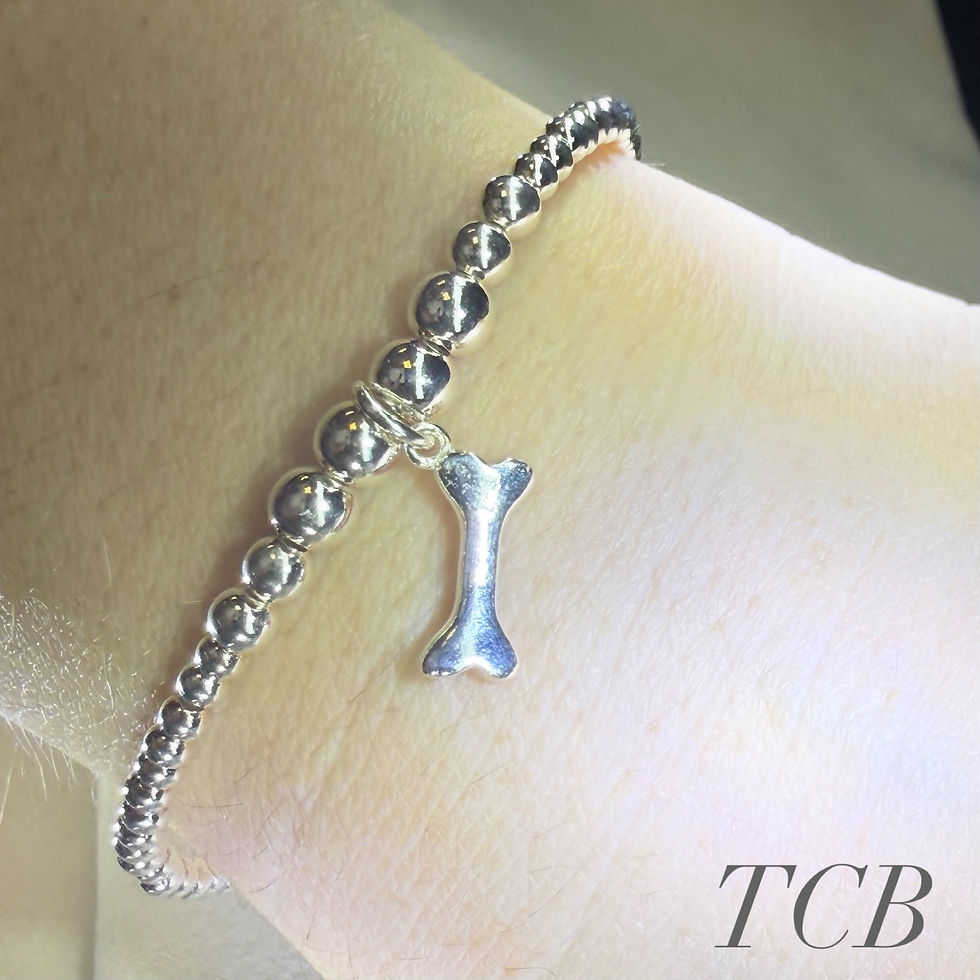 Thumbnail: Handmade Silver Beaded Bracelet With Dog Bone Charm: Sterling Silver 925.