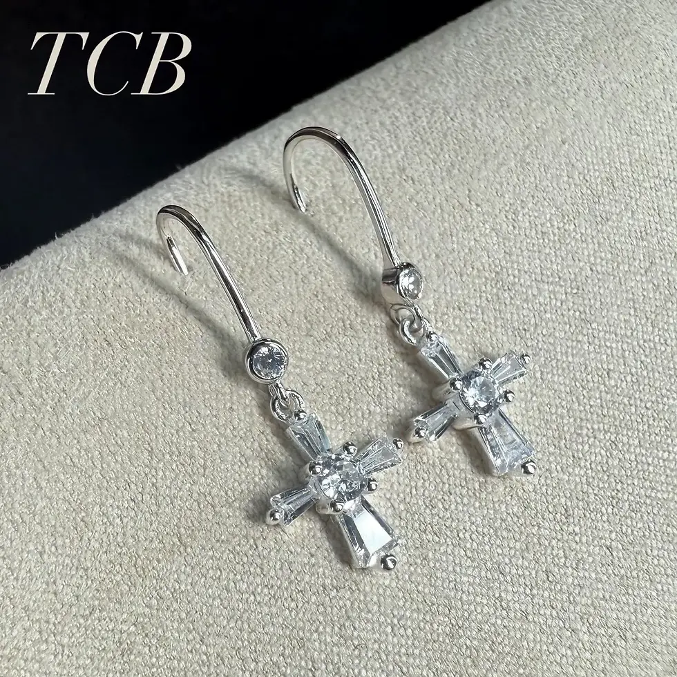 Thumbnail: Sparkling Crystal Clear Cross Charm Earrings: Silver 925