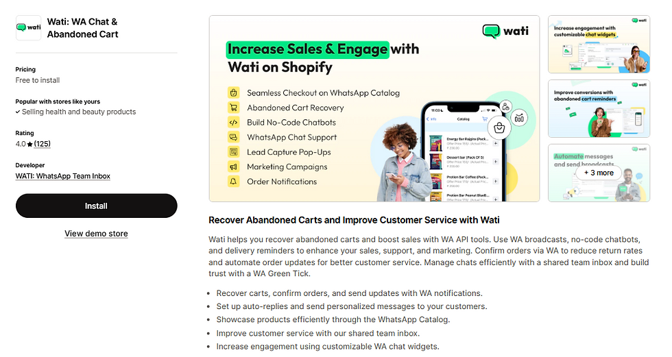 wati listing in shopify app store
