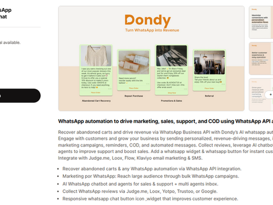 Dondy WhatsApp AI customer support setup for Shopify store