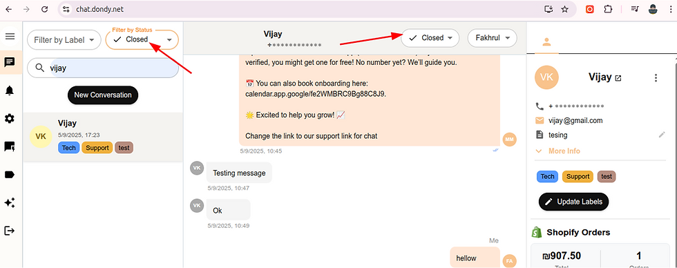 gorgias ticket with dondy close ticket inside dondy