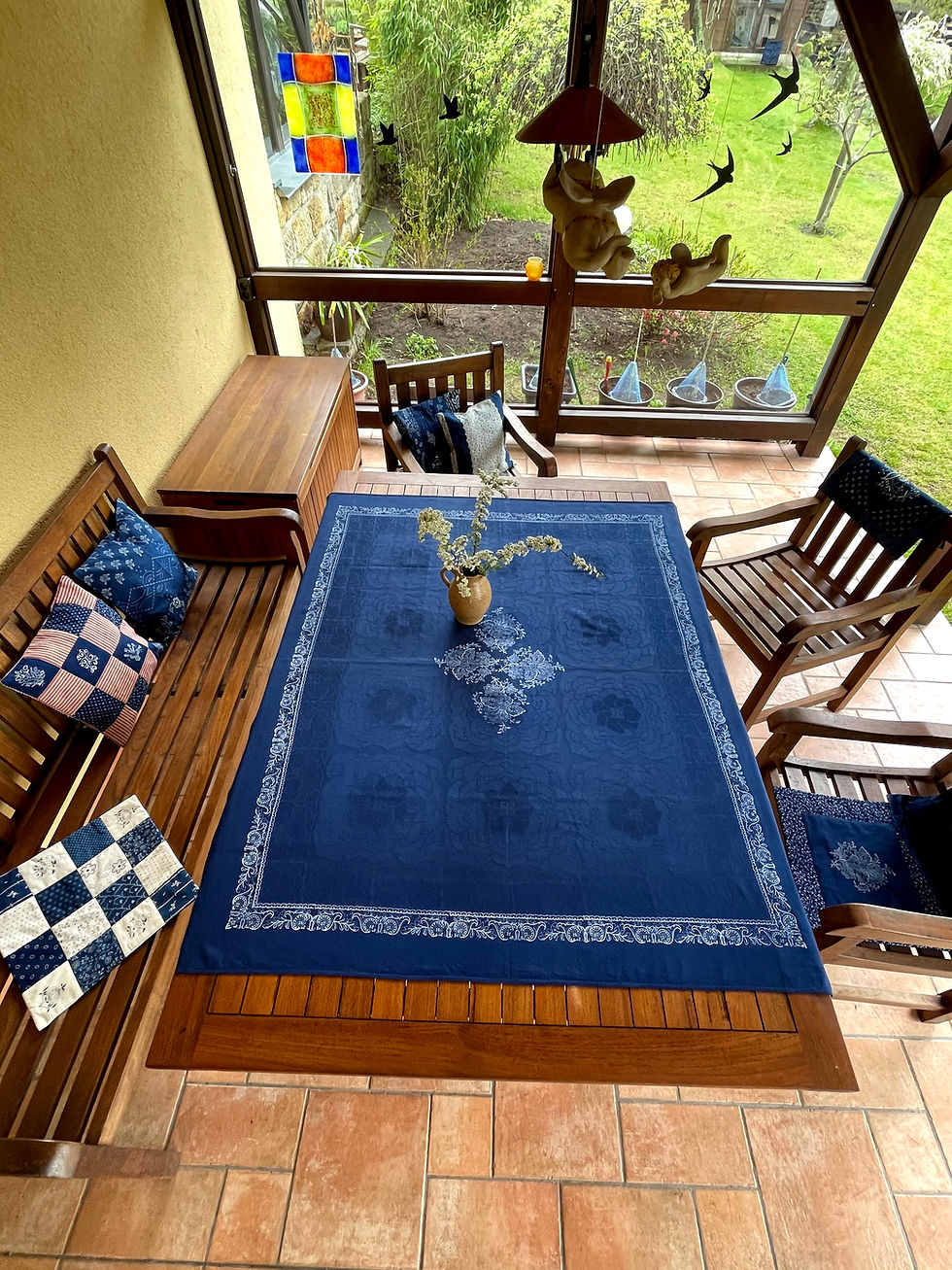 Miniaturbild: Blaudruck Damast Tischdecke