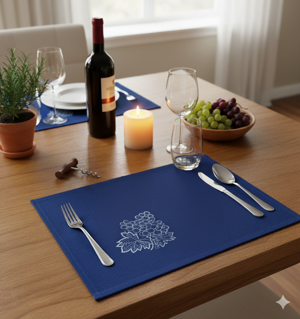 Miniaturbild: Blaudruckdecke mit Weintrauben-Motiv