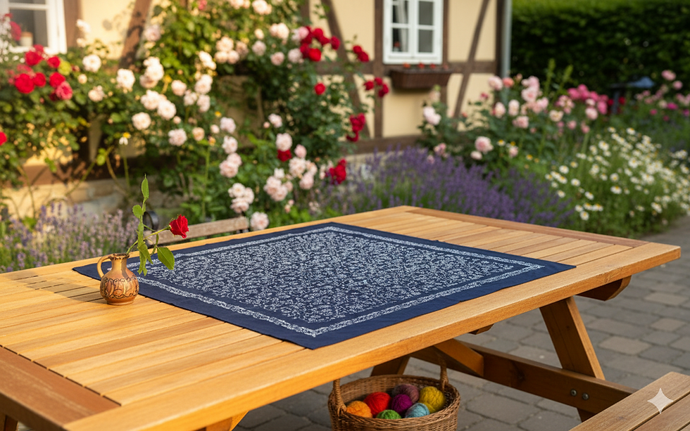 Miniaturbild: Blaudruckdecke mit historischem Muster handgemacht