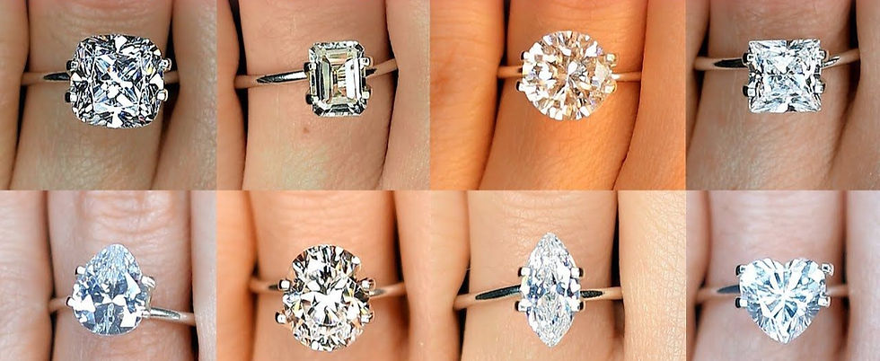 A nice comparison chart to see different Size, Shape. minimalistic as possible on the band to not take away from the diamond cuts shown, being a nice chart so that you can get a Diamond clear view of the Cuts and Clarity without all the other in the photo.