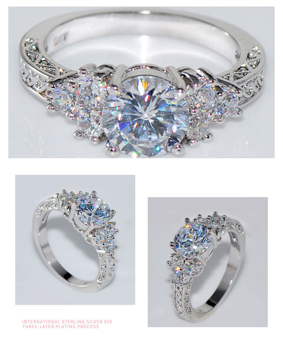 Thumbnail: ZDADAN 925 Sterling Silver 8MM Zircon Finger Ring For Women Fashion Wedding Jewe
