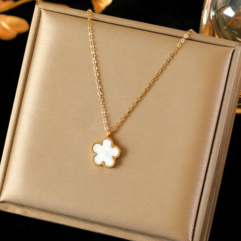 Thumbnail: EILIECK 316L Stainless Steel Black 15 Flowers Clover Pendant Necklace For Women 