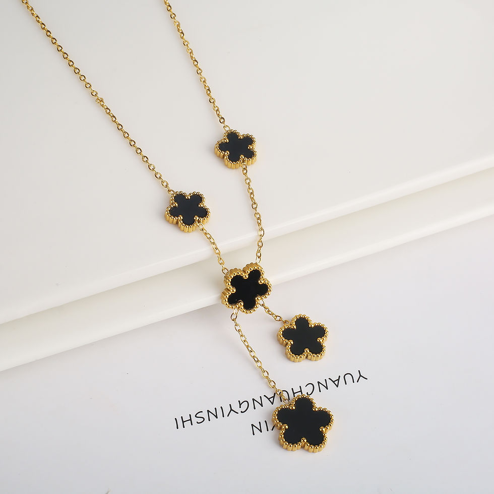 Thumbnail: Hot Sale Stainless Steel Laser Five Leaf Flower Petal Adjustable Clover Bracelet