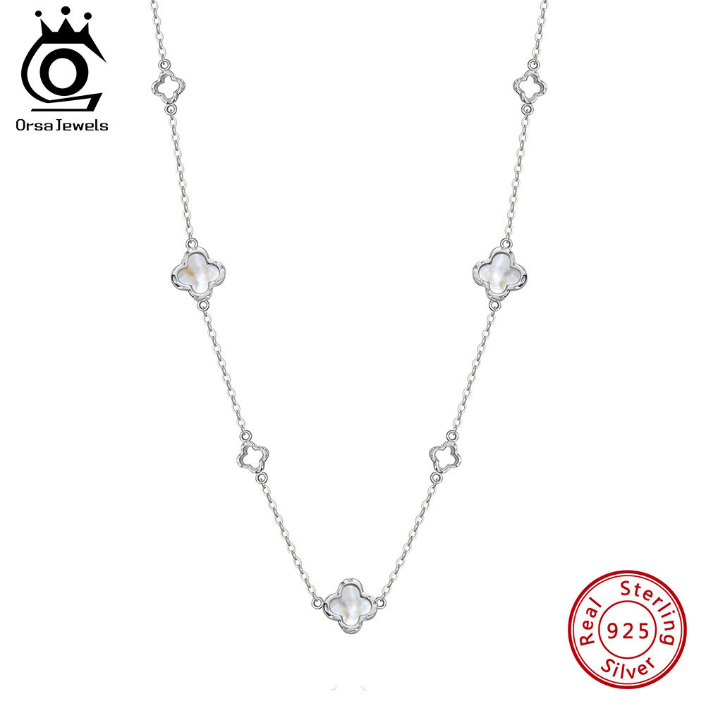 ORSA JEWELS Hollow Clover Luxury Chain Necklace Banquet Party Gift 925 Silver Fo