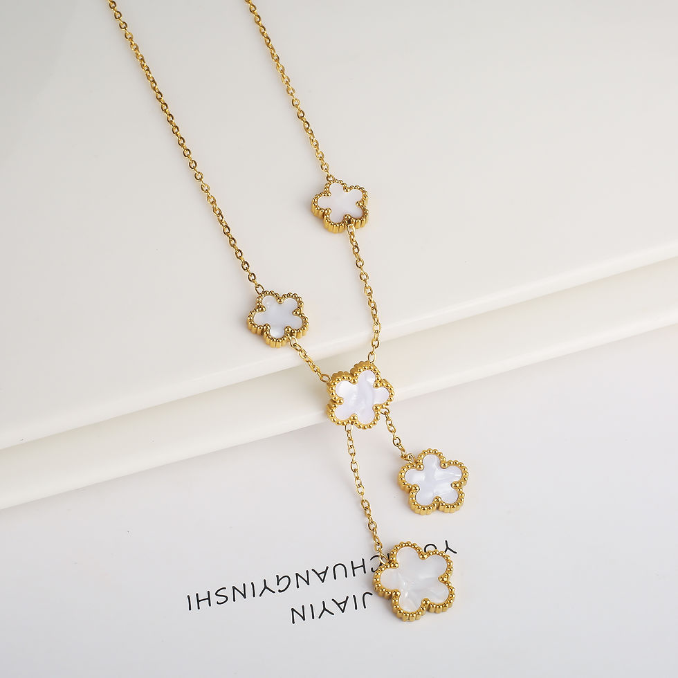 Thumbnail: Hot Sale Stainless Steel Laser Five Leaf Flower Petal Adjustable Clover Bracelet