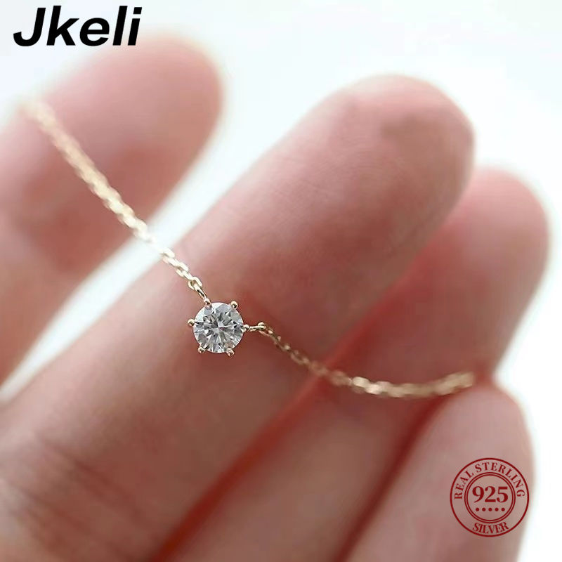 Thumbnail: Jkeli 925 Sterling Silver 18k Gold Plated Necklace Single Sparkling Zircon Clavi