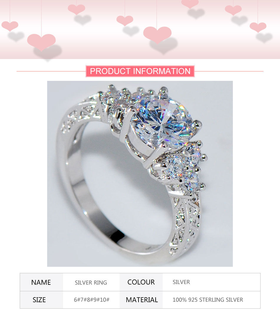 Thumbnail: ZDADAN 925 Sterling Silver 8MM Zircon Finger Ring For Women Fashion Wedding Jewe