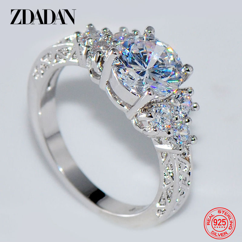 Thumbnail: ZDADAN 925 Sterling Silver 8MM Zircon Finger Ring For Women Fashion Wedding Jewe