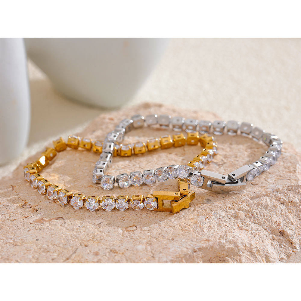 Yhpup 4mm High Quality Shiny Cubic Zirconia Chain Wrist Bracelet Bangle for Wome