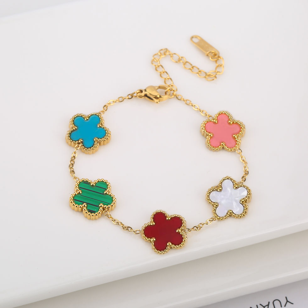 Thumbnail: Hot Sale Stainless Steel Laser Five Leaf Flower Petal Adjustable Clover Bracelet