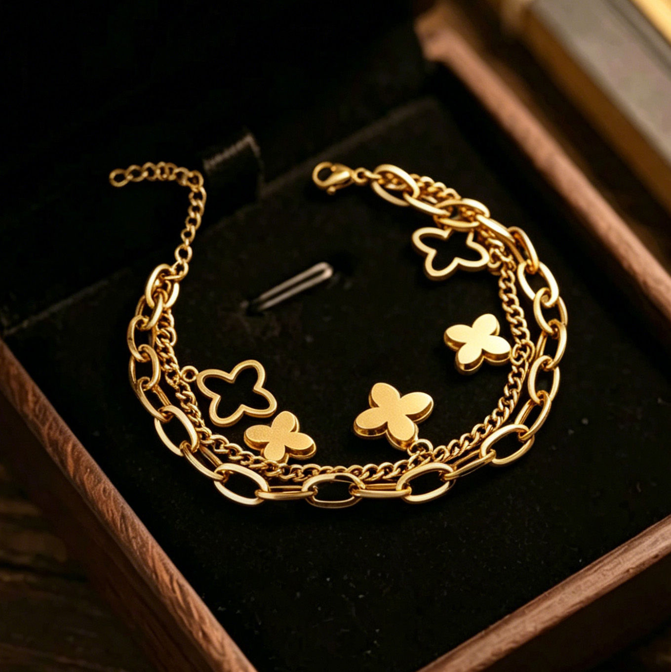 Women's Stainless Steel Double Layer Chain Bracelets Jewelry, Party Gifts, and A
