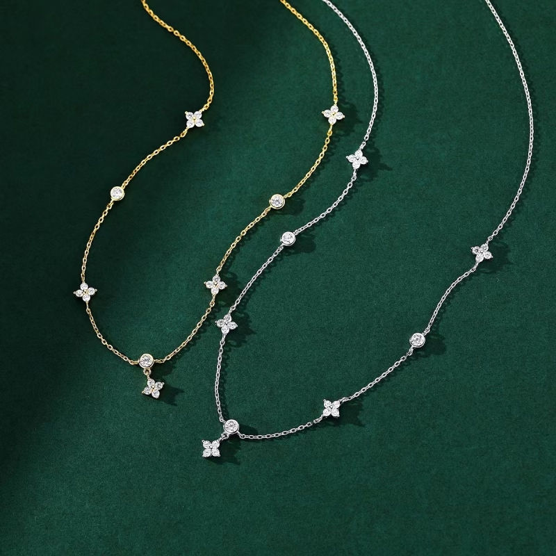 Thumbnail: LGKGL Read S925 Sterling Silver Plated 18K Gold Sparkling Zircon Flower Necklace