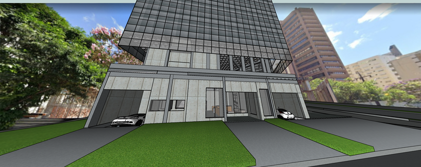 Edifício corporativo com shopping