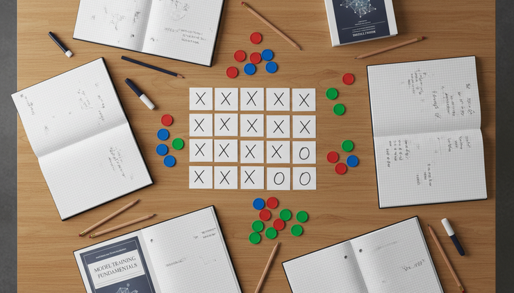 Overhead view of classroom materials arranged for a hands-on training activity