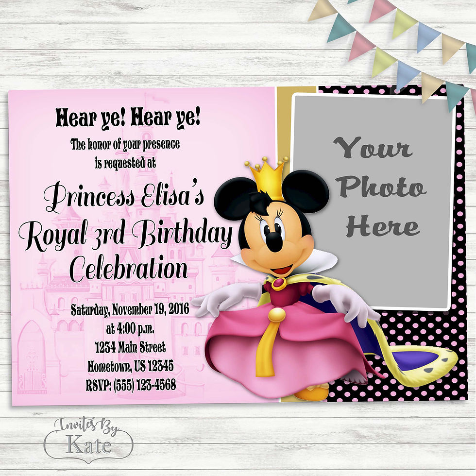 Royal Princess Minnie Mouse Birthday Invitation