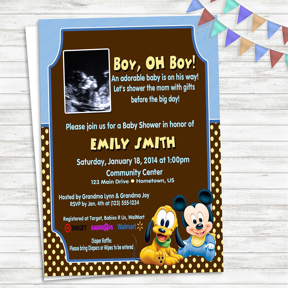 Mickey Pluto Baby Shower Invitation