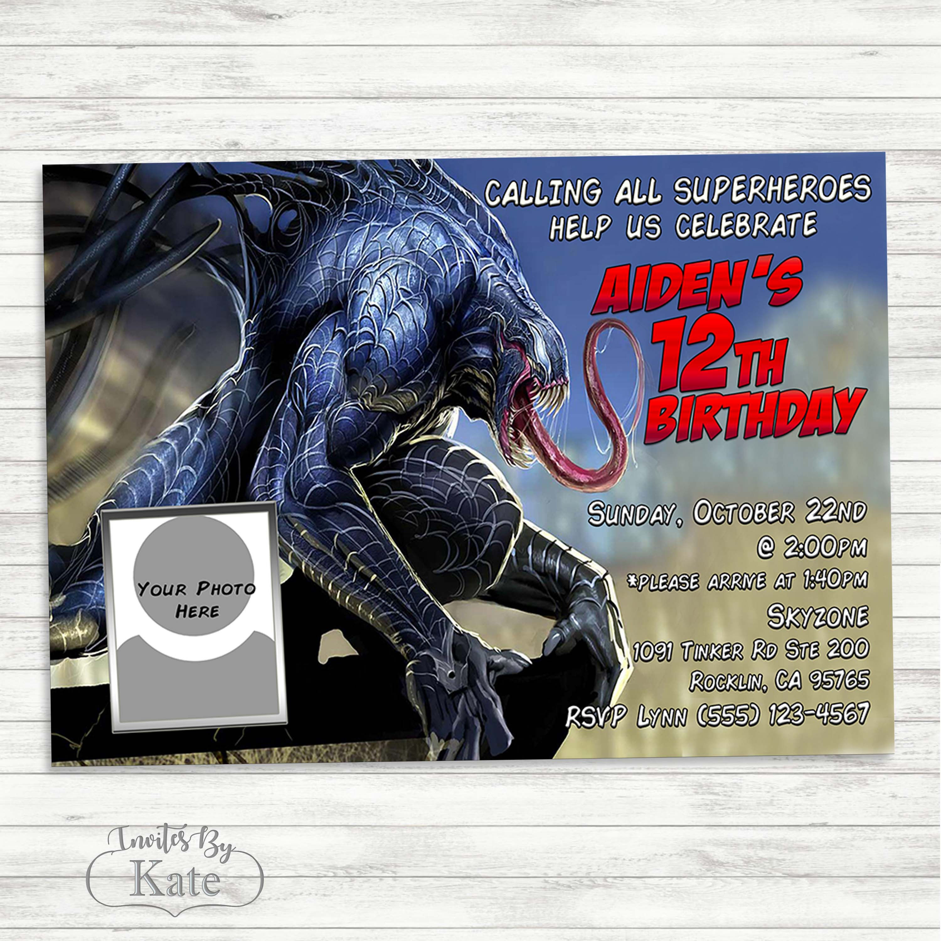 Venom Birthday Party Photo Invitation