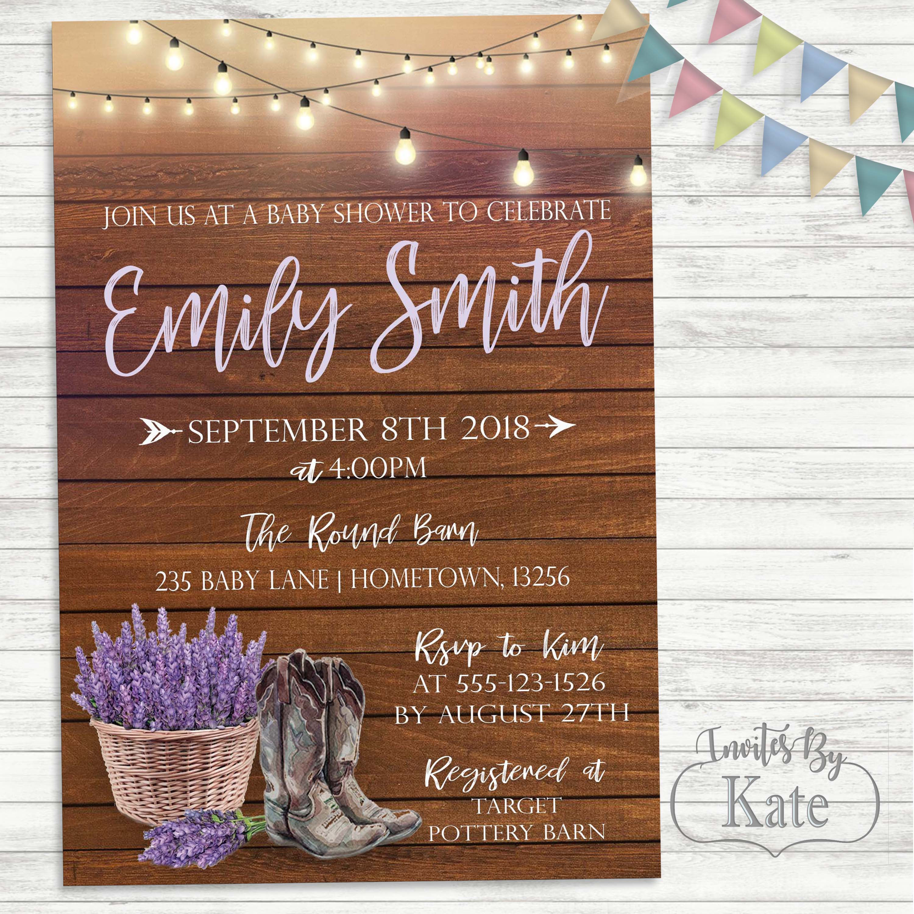 Rustic Boots Lavender Lights Baby Shower