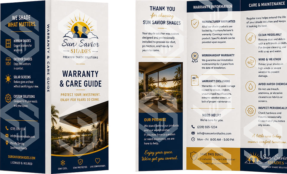 Sun Savior Shades Care & Warranty Concept